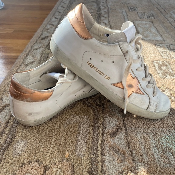 Golden Goose Super Star Low Too Sneaker- Optic White with Peach Pink Metallic - Picture 4 of 8